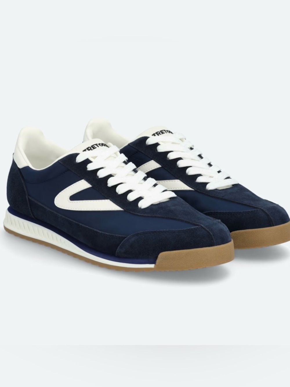 Tretorn Navy and White Rawlings Sneakers with Gum Sole